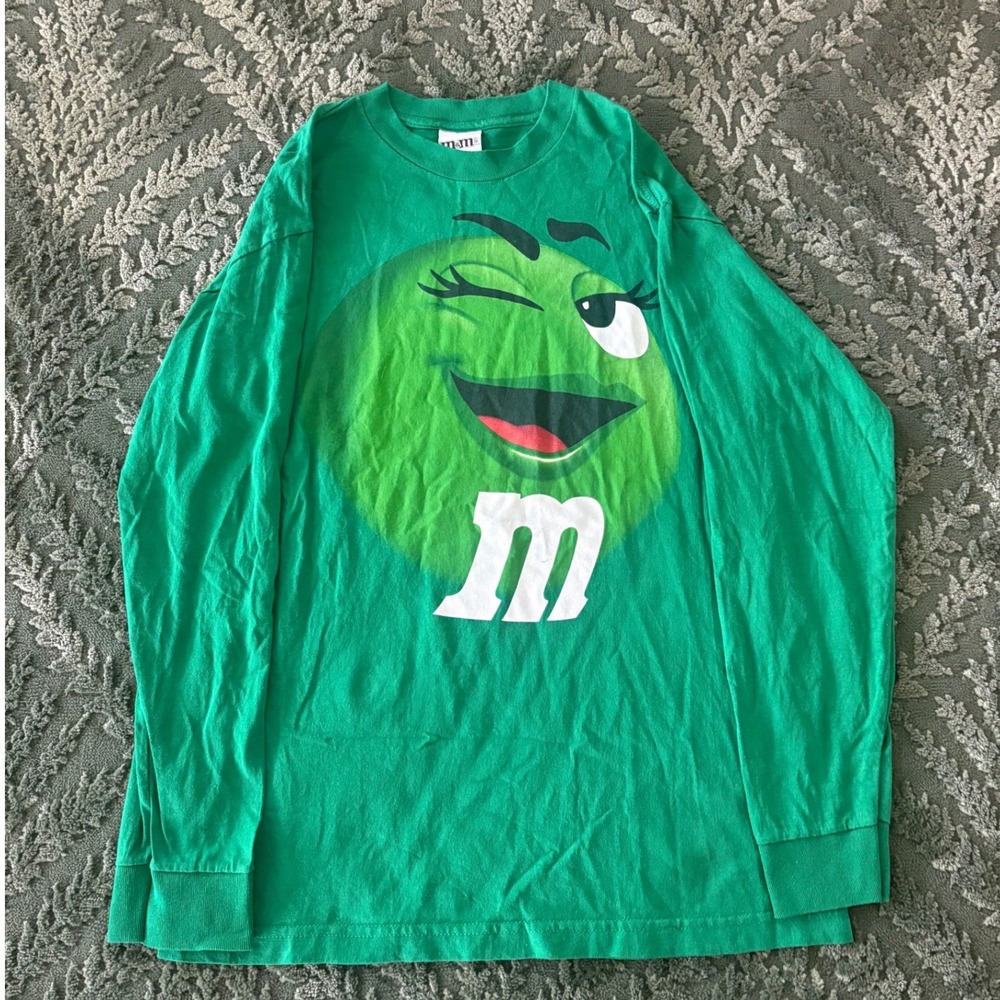 Vintage Y2K M&Ms Green Character Long Sleeve Graphic Tee Shirt Mens Medium